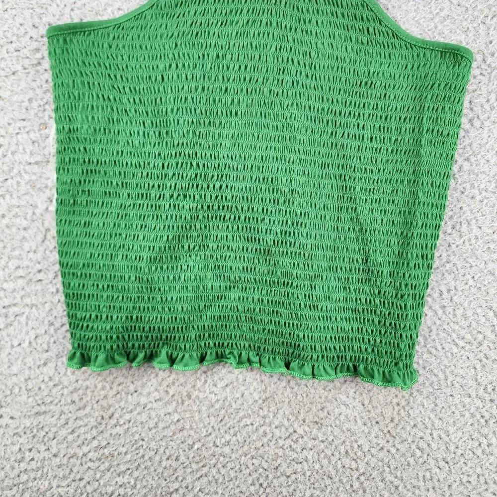 Crave FAME Halter Top Women Junior's Large Lime Ice Solid Smocked Ruffle Hem~ - Picture 3 of 13